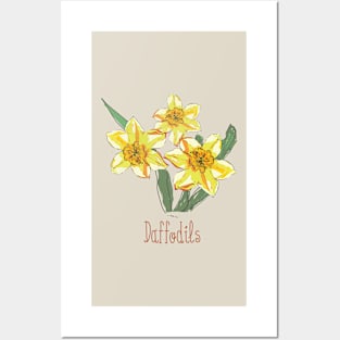 Beautiful Daffodils Vintage Flowers Hand-painted Posters and Art